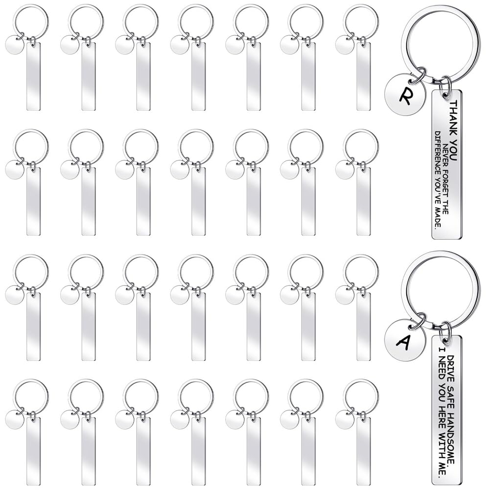 Dsdhuf 30 Pcs Engravable Metal Keychain Blanks Metal Stamping Blanks for Engraving Stainless Steel Blank Key Ring Tags