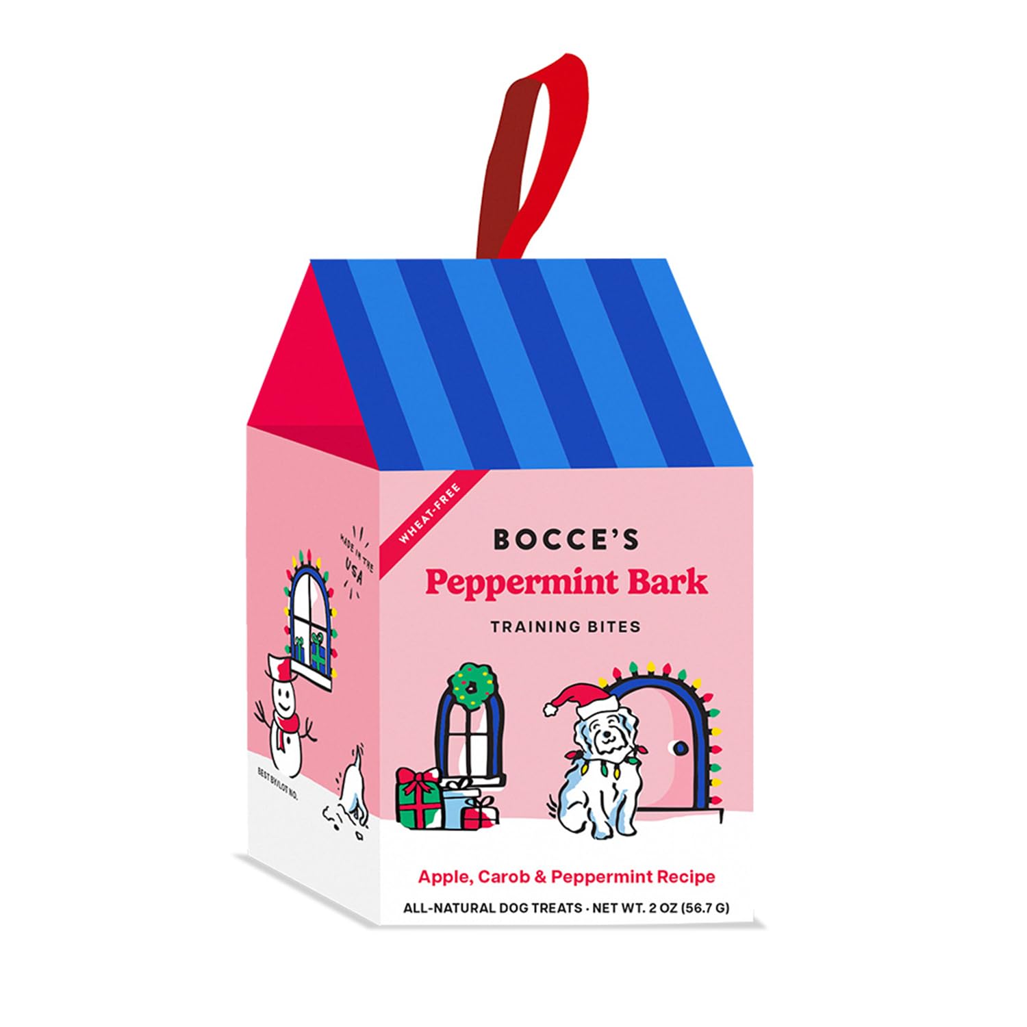 Bocce's Bakery All-Natural, Seasonal, Peppermint Bark Training Bites for Dogs, Wheat-Free, Limited Ingredient Training Treats in Ornament Box, Inspired by Christmas, 2 oz