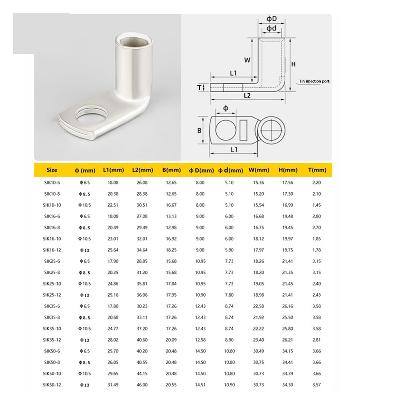 90° gebogener, rechtwinkliger Crimp-Anschluss, M6, M8, M10, M12, Ringkabelschuh, massives rotes Kupfermaterial for elektrische Schalter-Steckerverbindung