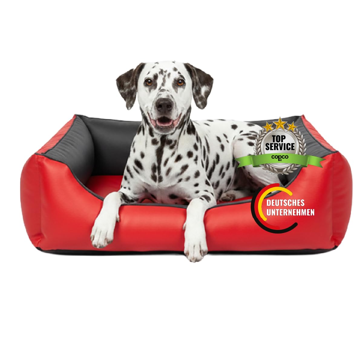 Cama para perros CopcoPet Rocco 2 en 1, impermeable y de piel sintética, con colchón de plástico para perros con espuma de copos o espuma viscoelástica ortopédica