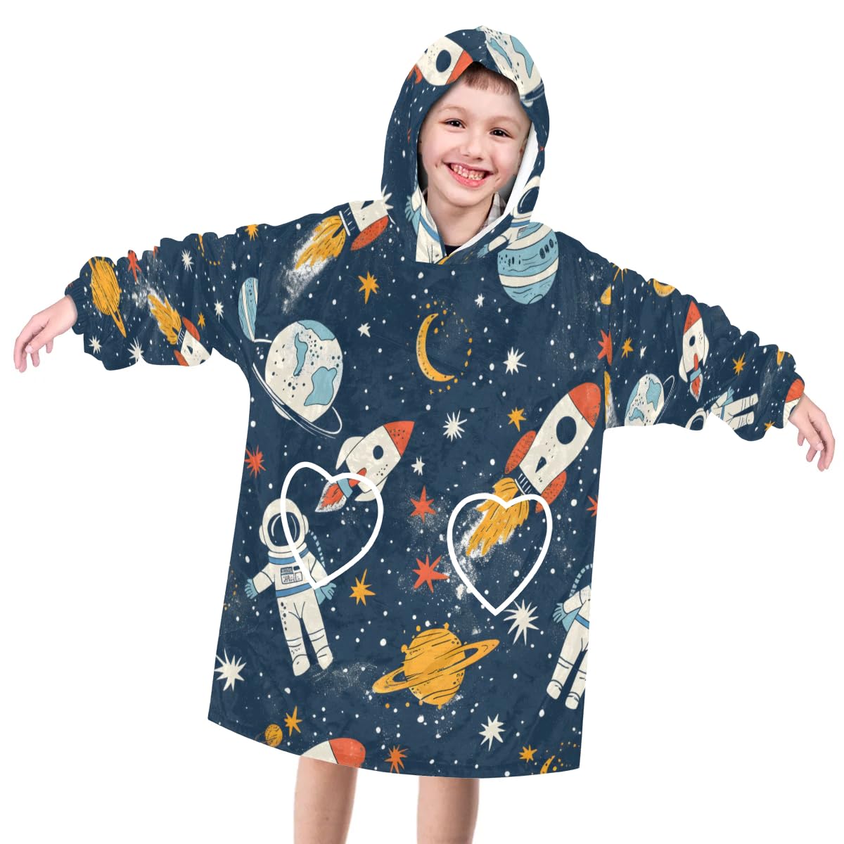 Pardick Wearable Blanket Hoodie for Kids, Resilient Astronaut Fleece Sweatshirt Blanket Oversized Blanket Sweatshirt with Pocket Flannel Warm Hooded Blanket 6-10 Year Old Girl Boy Gift, One Size