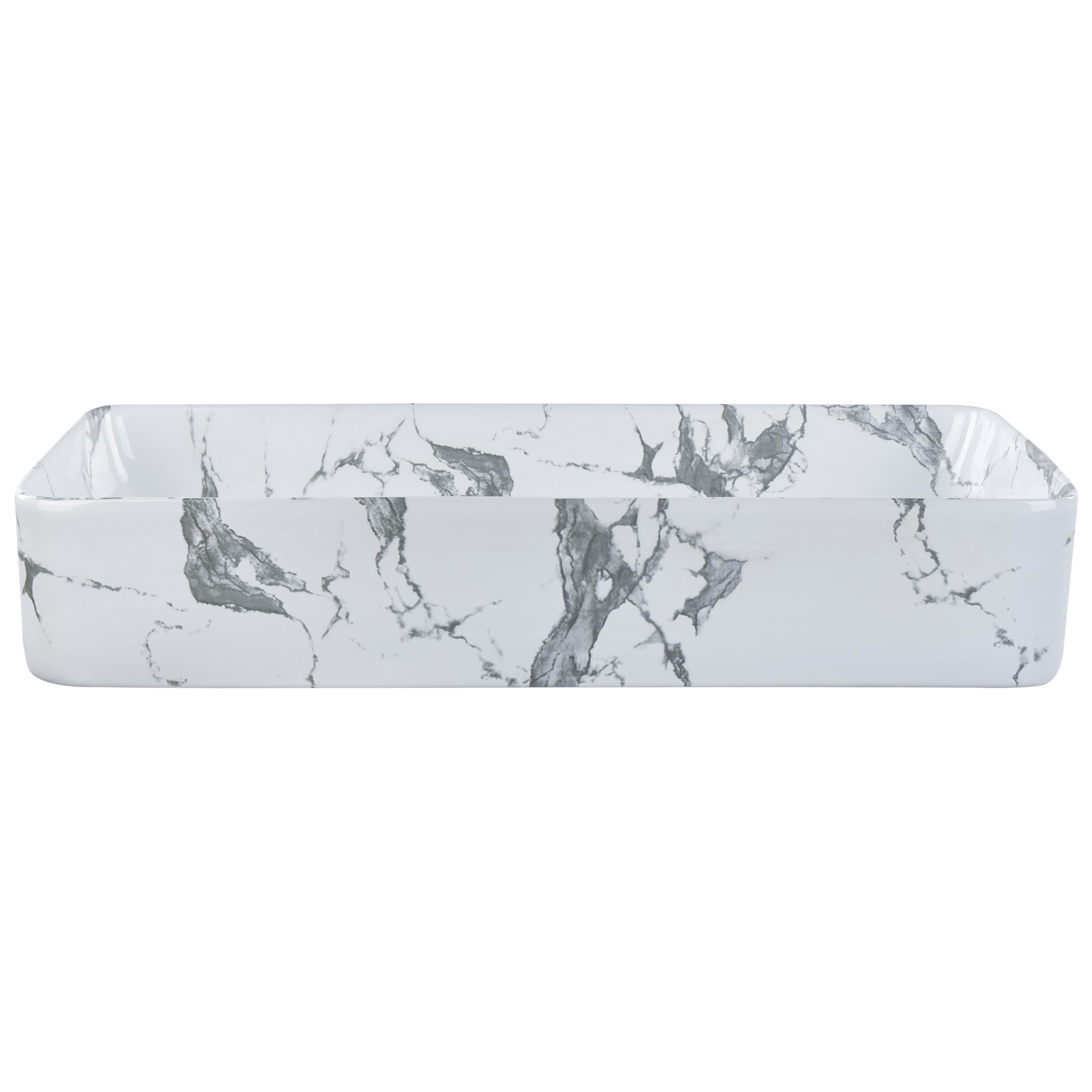 Lavabo Moderne en Céramique Effet Marbre 62 x 35 cm Forme Rectangulaire Blanc Ipala