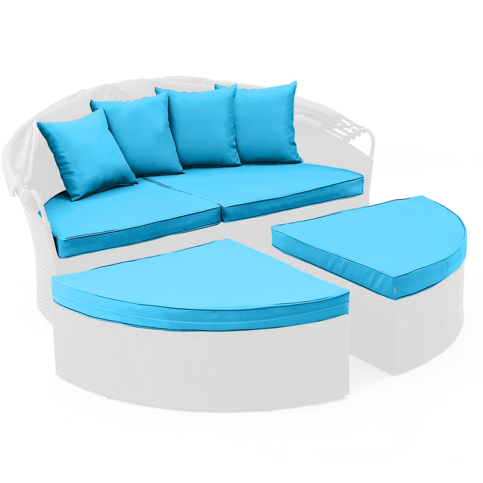 Photo 1 of 4PC Outdoor Round Daybed Cushion Cover with Zipper & Anti-Slip Particles,Circle Sun Island Sunbed Mattress Covers Waterproof,Patio Day Bed Cushions Slipcover ONLY COVER (Caribbean Blue, 66*66*4inch)