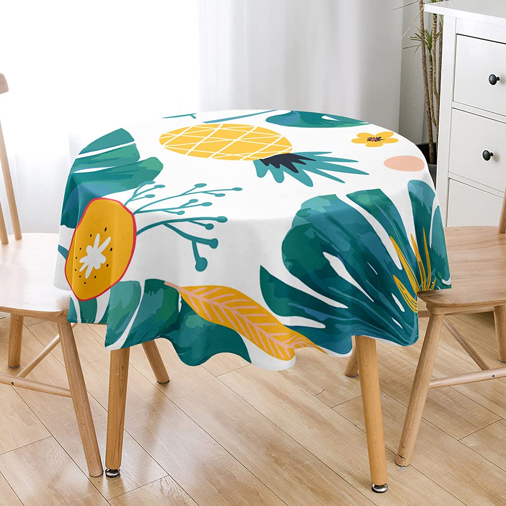 Nappe ronde imprimée ananas 120cm imperméable et lavable pour table de cuisine
