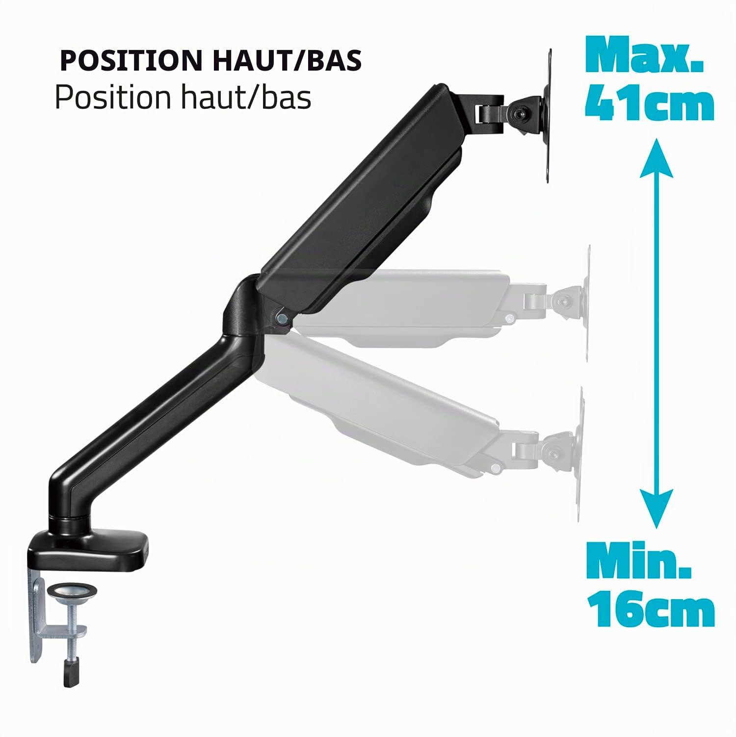AD ADVANCE - Support Ecran PC Vesa 17 à 32 Pouces | Bras Articulé Ecran PC pour Moniteur | Vérin à gaz | Charge 2 à 9 kg | Hauteur & Inclinaison Ajustable | Rotation à 360