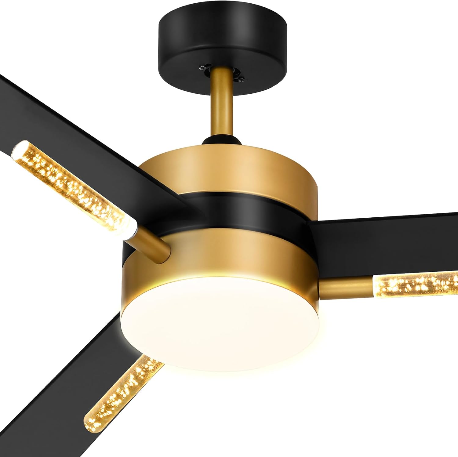 YITAHOME 60 inch Ceiling Fan with Light and Remote, Crystal Rod Design, Modern Fanlight with Reversible Quiet Motor, Black Gold Indoor Ceiling Fan with 3 LED Colors, Memory Function