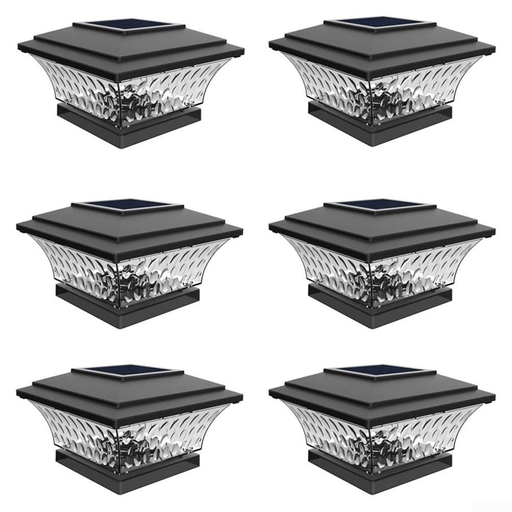 Solarbetriebene Decklichter, 6 Stück, zweifarbige Modi, automatisches Ein- und Ausschalten, kabellose Außentreppenlichter für Hof, Auffahrt, Terrasse, 18 x 18 cm (schwarz)