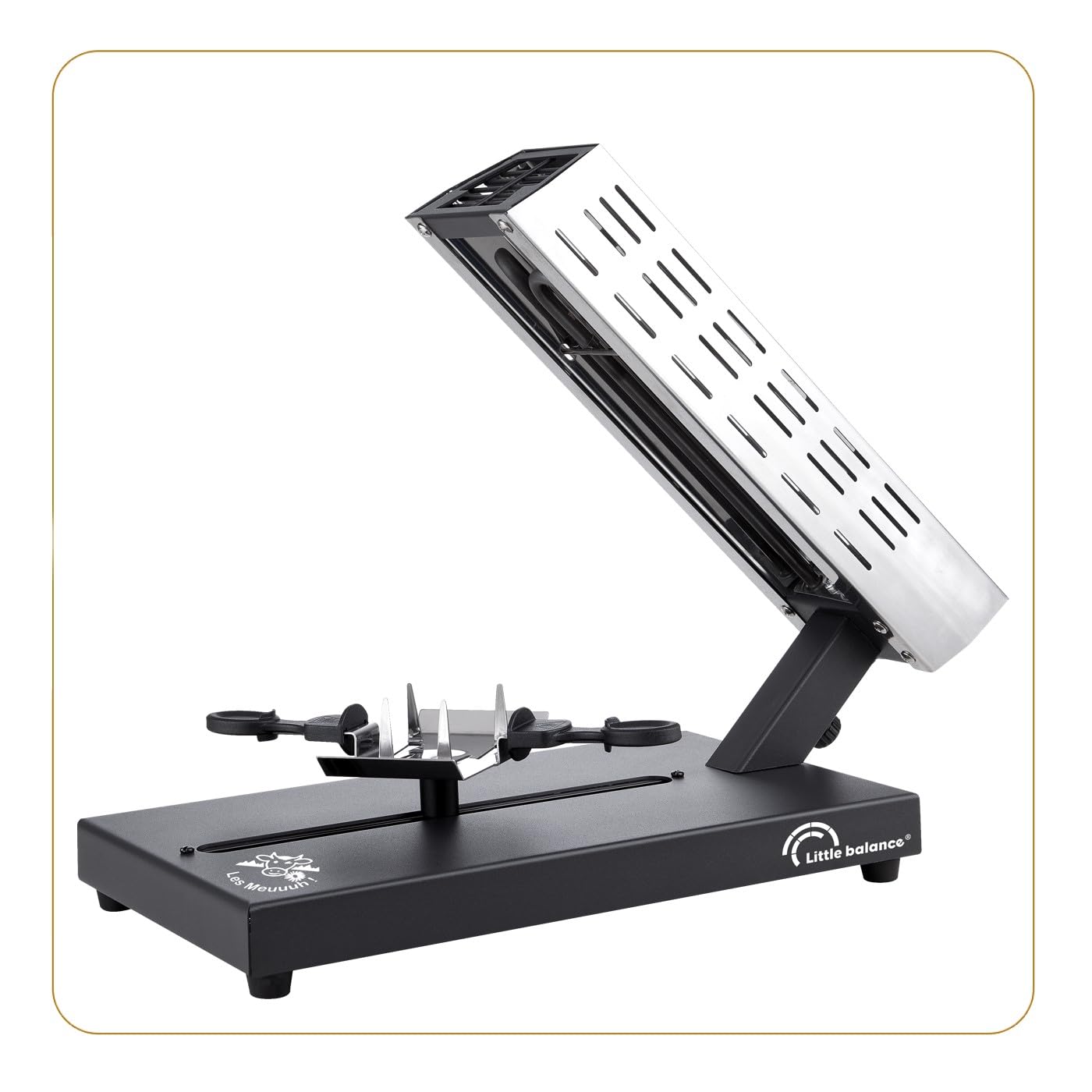 LITTLE BALANCE 8761 Savoyarde 1/4 muela Meuuuh…!, Rasqueta tradicional cuarto de muela, 4 personas, Portaqueso deslizante, Sin PFAS, antiadherente, 600 W, acero inoxidable/negro