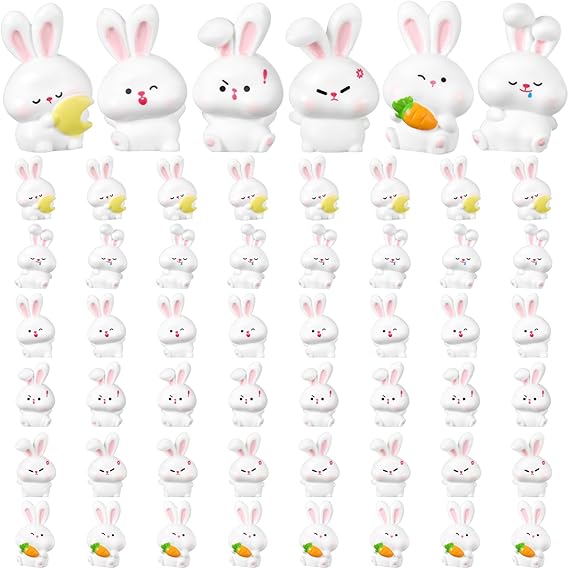Amazon.com: WinnerWhy 48 Pcs Easter Mini Resin Bunny Figures Miniature ...