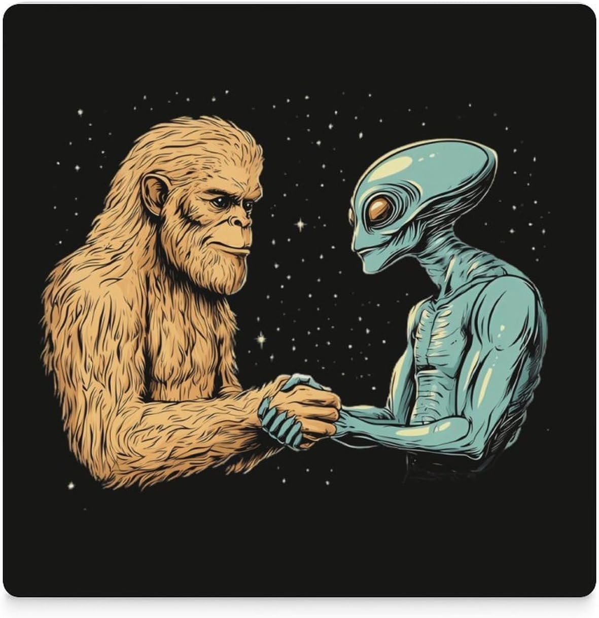 Bigfoot Aliens Friendship Funny Ceramic Coasters for Drink Absorbent Cup Holders Tabletop Protection