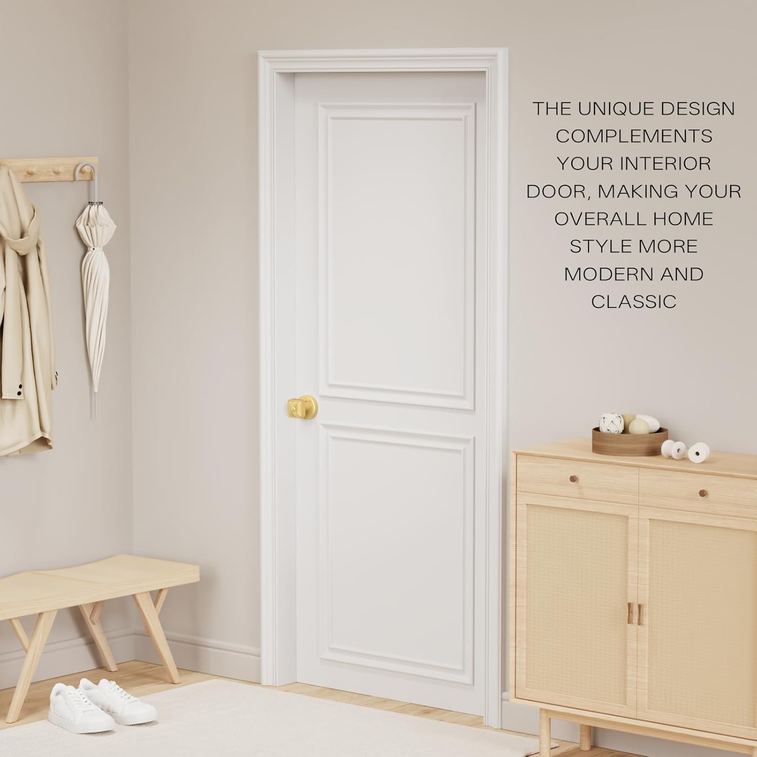 Amerdeco 4 Pack Brushed Gold Interior Door Knobs, Extra Heavy Duty Solid Zinc Alloy Privacy Door Knobs for Bedroom and Bathroom