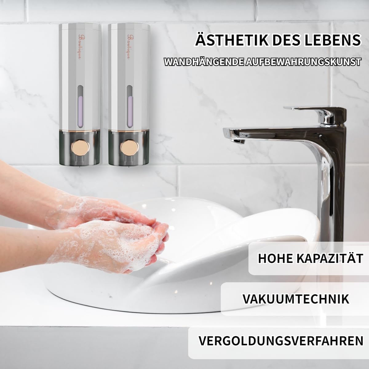 Distributeur De Savon Mural 450 Ml Sans Perçage - Ventouse Pour Carrelage, Verre, Marbre - Idéal Salle De Bain