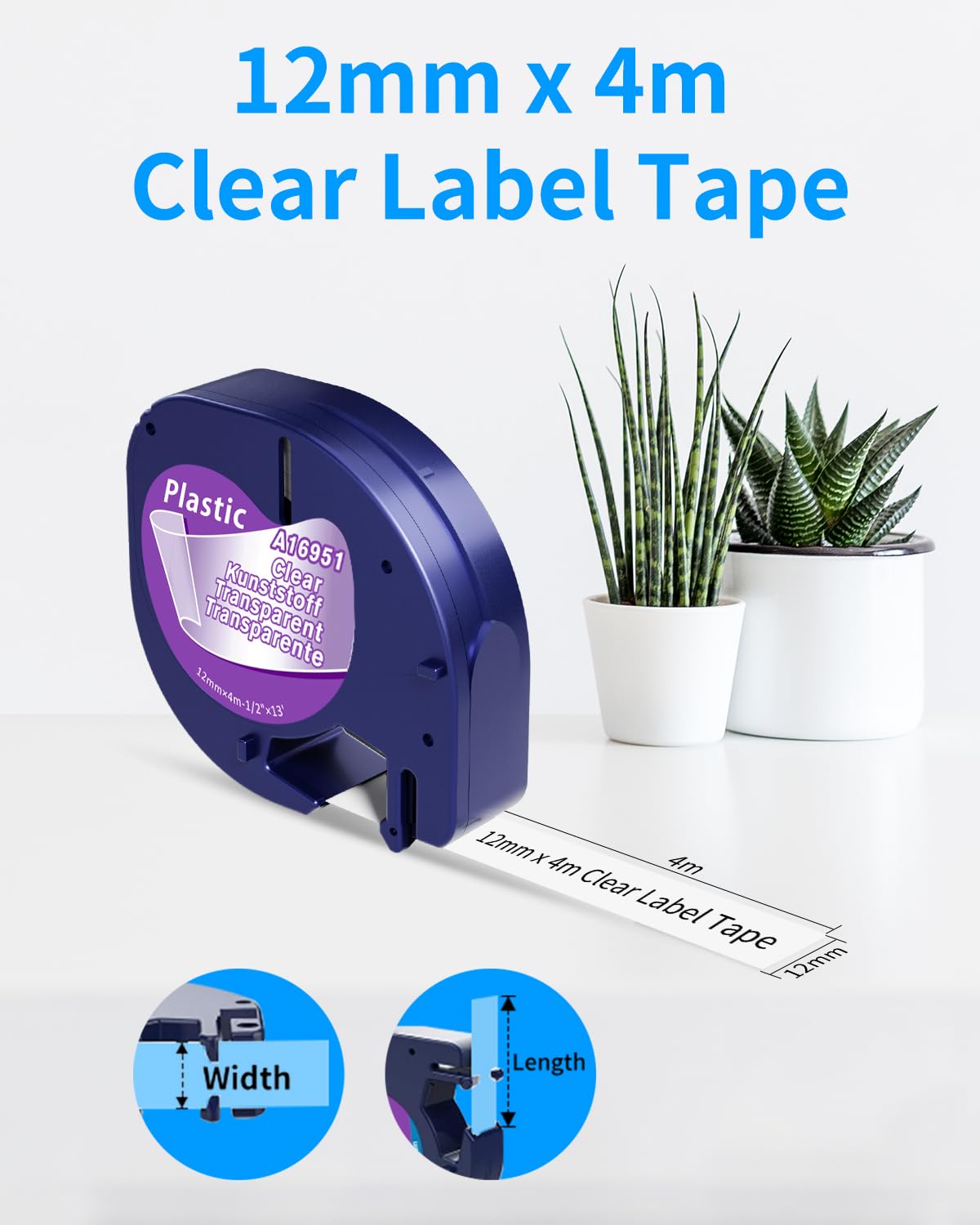 Upwinning 12267 Clear Label Tape Compatible for Dymo Letratag Tape Clear 12mm x 4m - Image 3