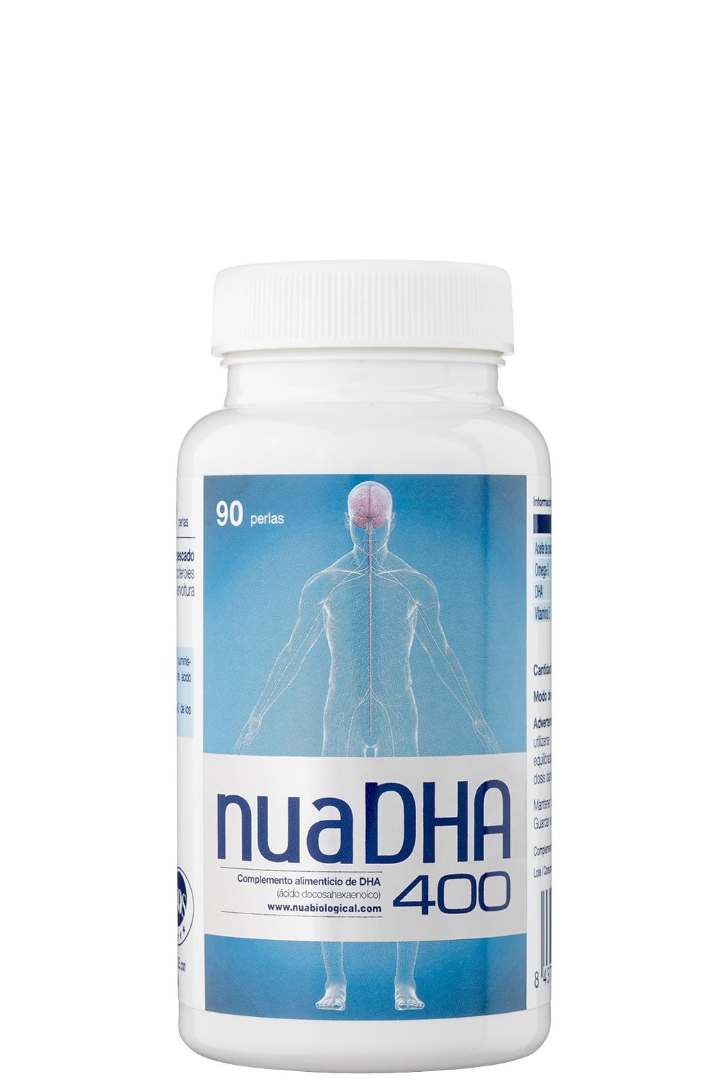 Nua Biological NuaDHA 400 Perles Complément alimentaire à base de DHA (acide docosahexaénoïque) Oméga 3 Marine Poisson Bleu 60 Perles en Forme de triglycérides (400mg de DHA/perle)