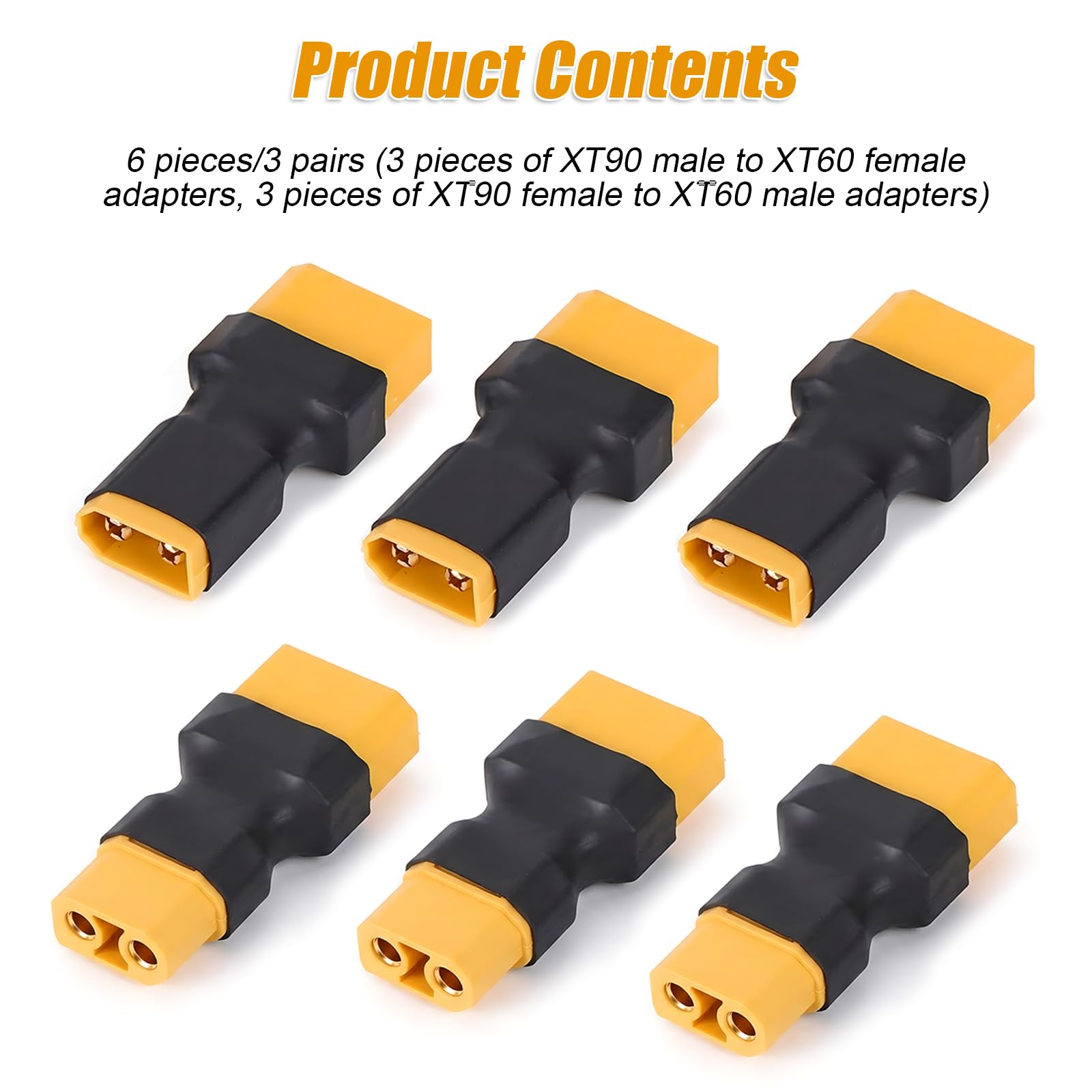 6szt Adapterów Męskich i Żeńskich XT60 do XT90, Bezprzewodowe Złącze XT60 to XT90 Akumulatorów Litowo-Jonowych NiMH do Samochodów Zdalnie Sterowanych Samolotów Ciężarówek Łodzi