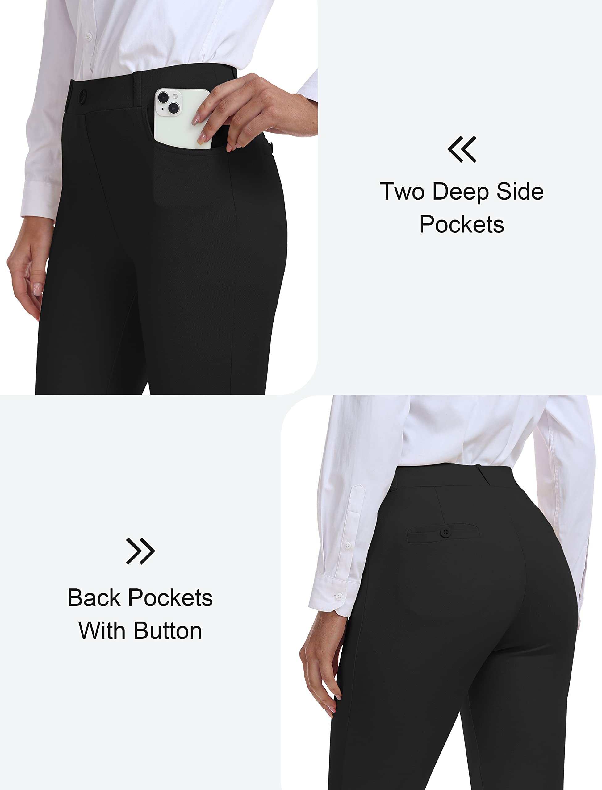 Femme été 3/4 Pantalon de Golf Bureau Business Casual Travail Pantalons avec Poches Taille Haute Stretch