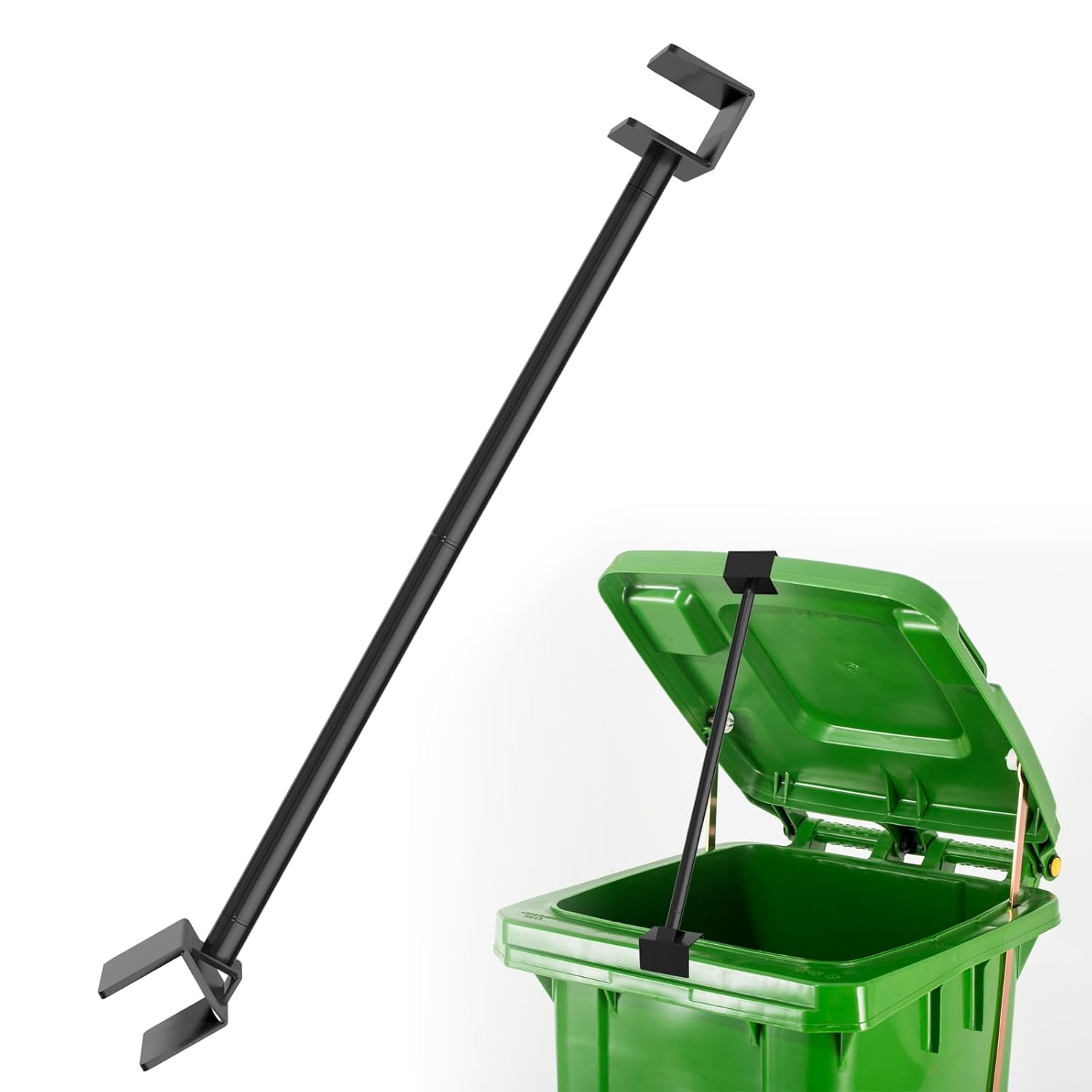 Adjustable 18-30" Trash Can Lid Holder, All-Metal Rust-Resistant Garbage Bin Lid Support Bar, Hands-Free Dumpster Lid Prop, Fit for Small & Large Bins