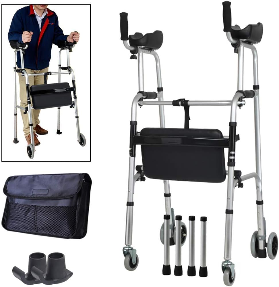 ZSEAT Upright Posture Rolling Walker with Armrest Support Pad, Medical 4 Wheel Walker Rollator