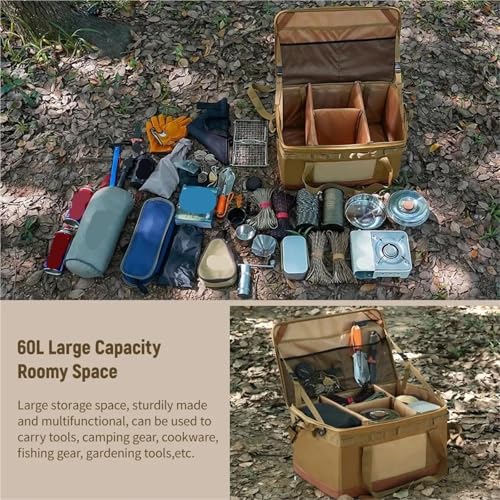 60L Collapsible Camping Storage Bag - Trunk Organizer With Bottom,(Brown)2