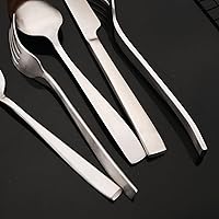 Vista 3 de JASHII Juego de cubiertos de acero inoxidable 304 con acabado satinado, 20 piezas de servicio para 4 personas, mango cuadrado, apto