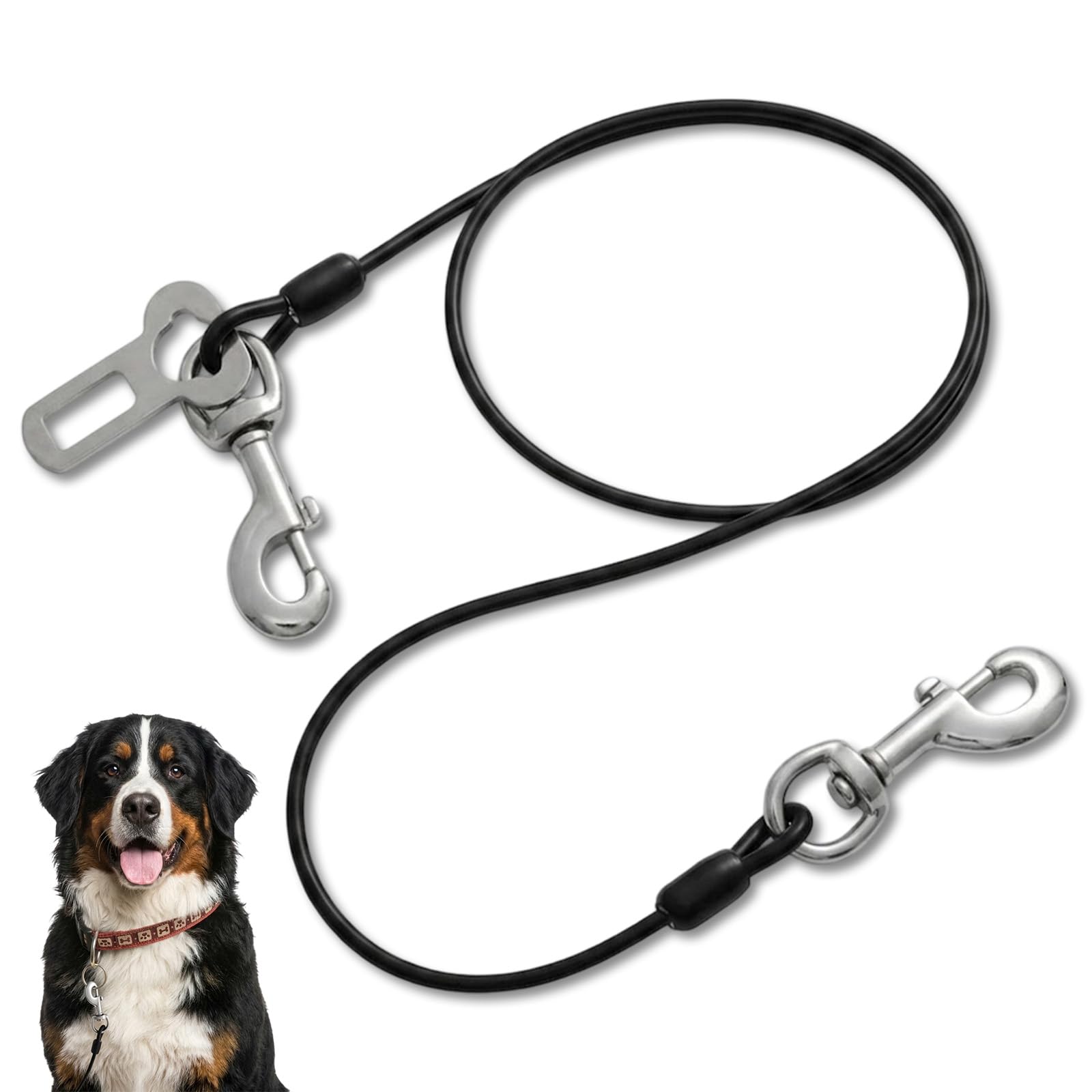 LinCoo Dog Restraint for Car Boot, Dog Safety Belt for Car, 60cm Chew Proof Steel Rope Cable, Vehicle Harnesses with Double Clips for Traveling Pets and Cargo Areas