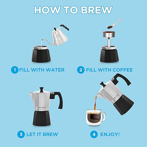 Miniatura 2 de Grosche Milano Moka Cafetera espresso moca para estufa, de 6 tazas, cafetera cubana, cafetera greca, italiana, percoladora, esmoquin