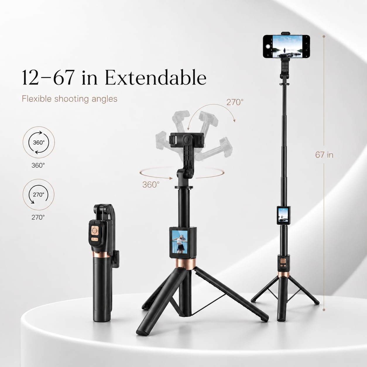 Selfie Stick per Telefono con Schermo Monitor e Telecomando Bluetooth, Treppiede Estensibile da 12-67 Pollici per Vlogging con Fotocamera Posteriore, TikTok Live, Nessuna App HD Mirroring,