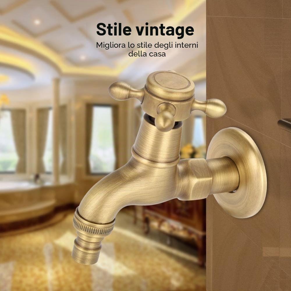 Zerodis G1/2 Miscelatore Ottone Massiccio Rubinetto Vintage Montaggio Parete Rubinetto dell'Acqua Classico Faucet Water Tap con Tenuta e Borsa Stoccaggio Lavandino Lavatrice Lavabo Bagno (Breve)