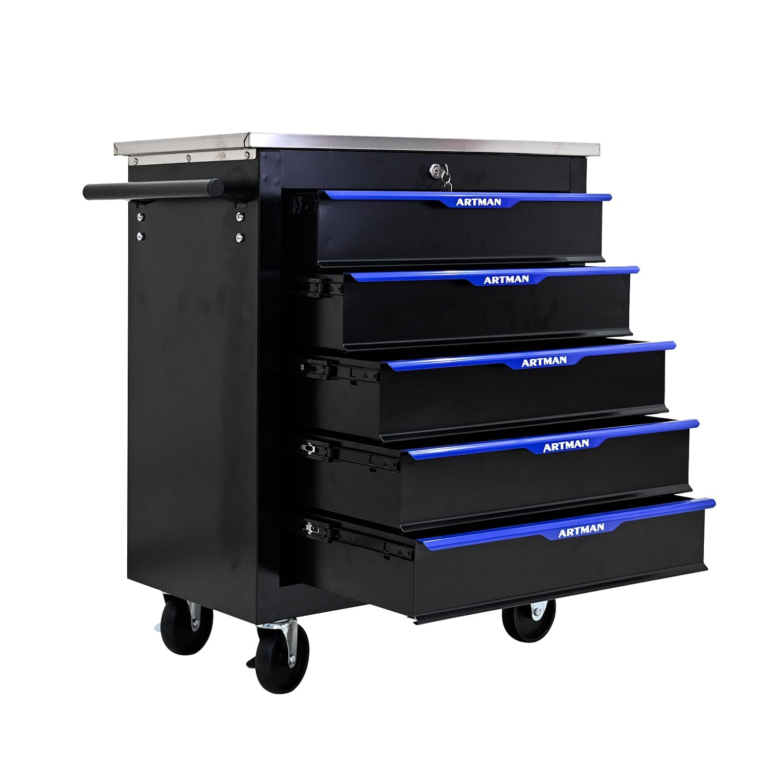 5-Drawer Heavy-Duty Rolling Steel Tool Cart with Handle&Wheels, Metal Storage Organizer Cabinet, Tool Chest for Efficient Tool Storage in Garage,