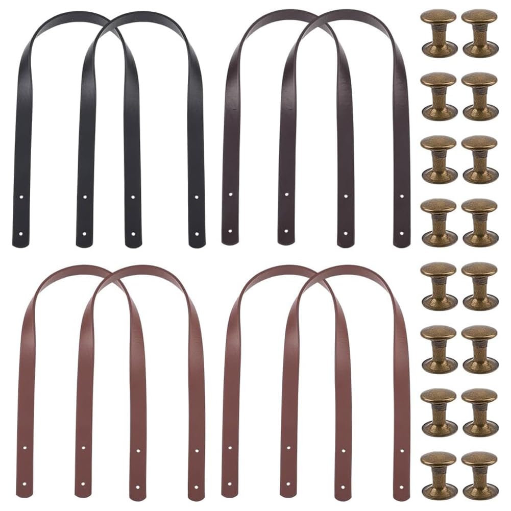 8PCS 4 Colors 23.6 Inch PU Leather Purse Straps Handbag Handle Replacement Belt with Rivets Black Shouler Underarm Tote Bag Handles for DIY Women Bag Making Supplies Repairing-image-29