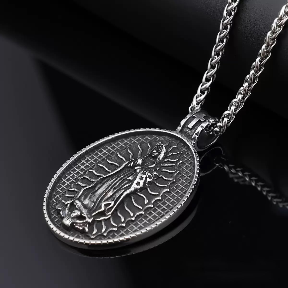 NIGHTCRUZ Virgen De Guadalupe Necklace, Mother Mary Necklace Stainless Steel, Virgencita Jewelry Thanksgiving Day Gifts for Women - Image 2