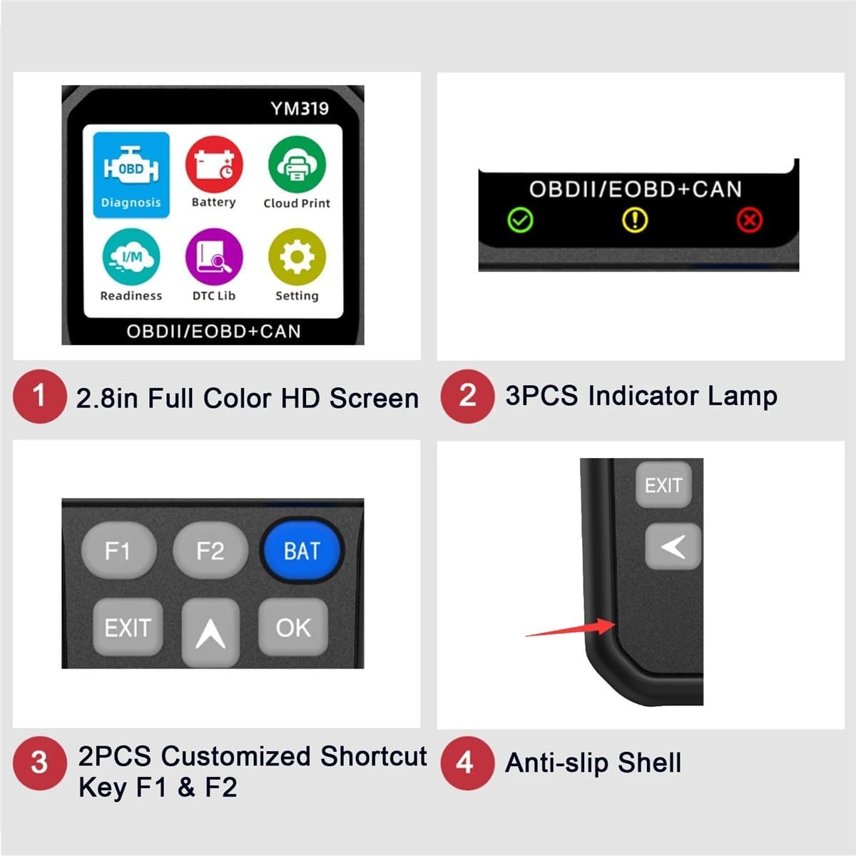 YM319 OBD2 Scanner Read Vehicle Car Diagnostic Tool Battery Tester Information Check Engine System Multi-language Code Reader