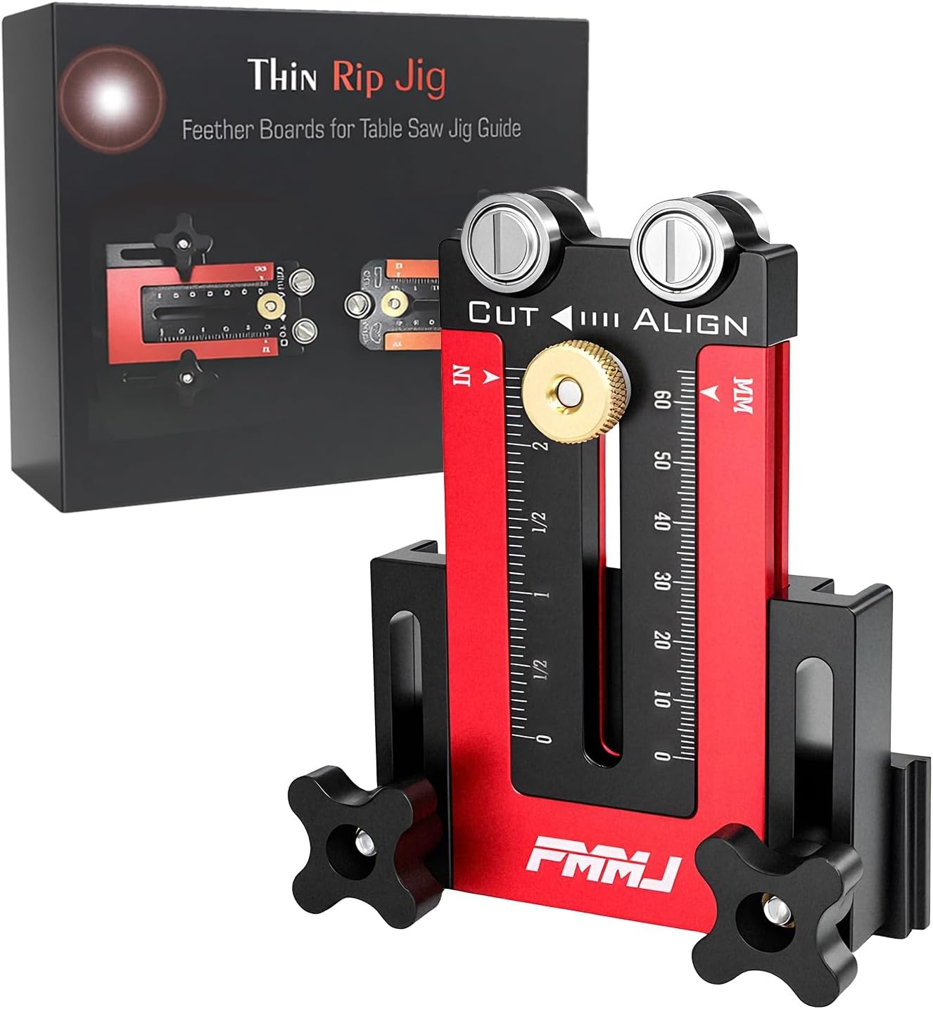 Thin Rip Table Saw Jig with 2 Pulleys - Precision Guide for Repetitive Narrow Strip Cuts, Compatible with 3/8"x3/4" U-Slot & 1/4"x3/8" T-Slot Table Saw Jig Guide, Woodworking Cutting Tools