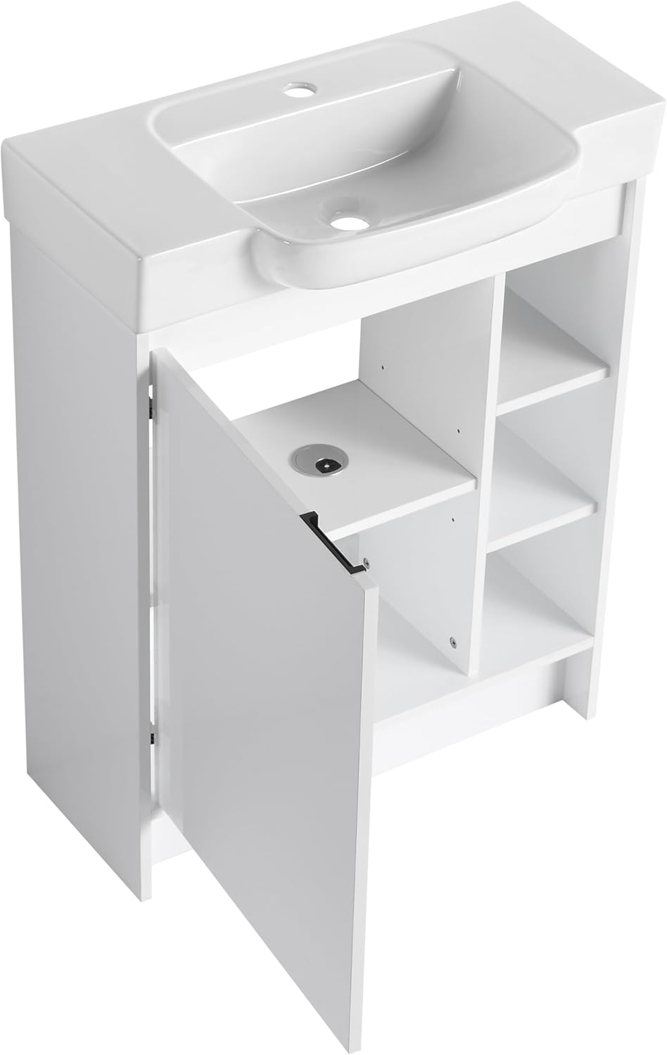 28" Freestanding Bathroom Vanity with Sink, 28 Inch Floor Stand Vanity for Small Bathrooms, Soft-Close Door Cabinet with White Ceramic Basin & Waterproof Plywood, White