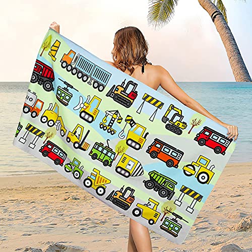 Mikrofaser-Strandtuch mit Cartoon-Fahrzeugen, sandfrei, Strandtücher für Baufahrzeuge, Übergröße, schnell trocknend, weiche Badetücher für Badezimmer, Pool, Outdoor-Camping und Sport, 80 x 150 cm Cover