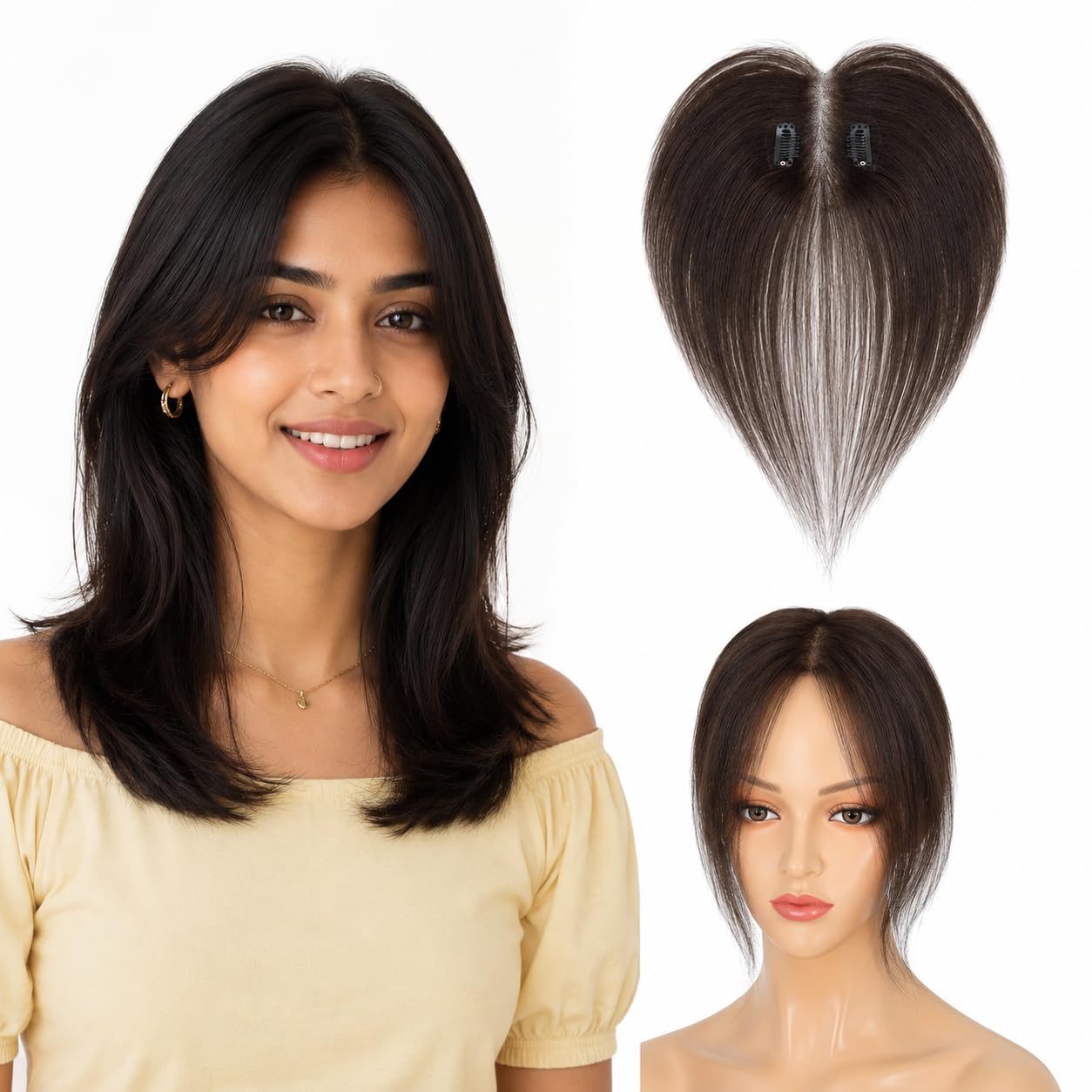 Hair Topper for Women Thin Hair with 3D Base & 2 Clips | Synthetic Hair Topper for Thinning Hair | Natural Scalp Cover Hair Patch for Women Lightweight Volume-image-37