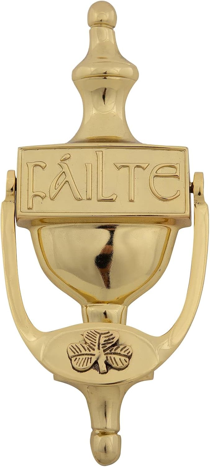 Door Knocker for Front Door Failte Shamrock Knocker Gift for Home 8'' (Antique Brass)