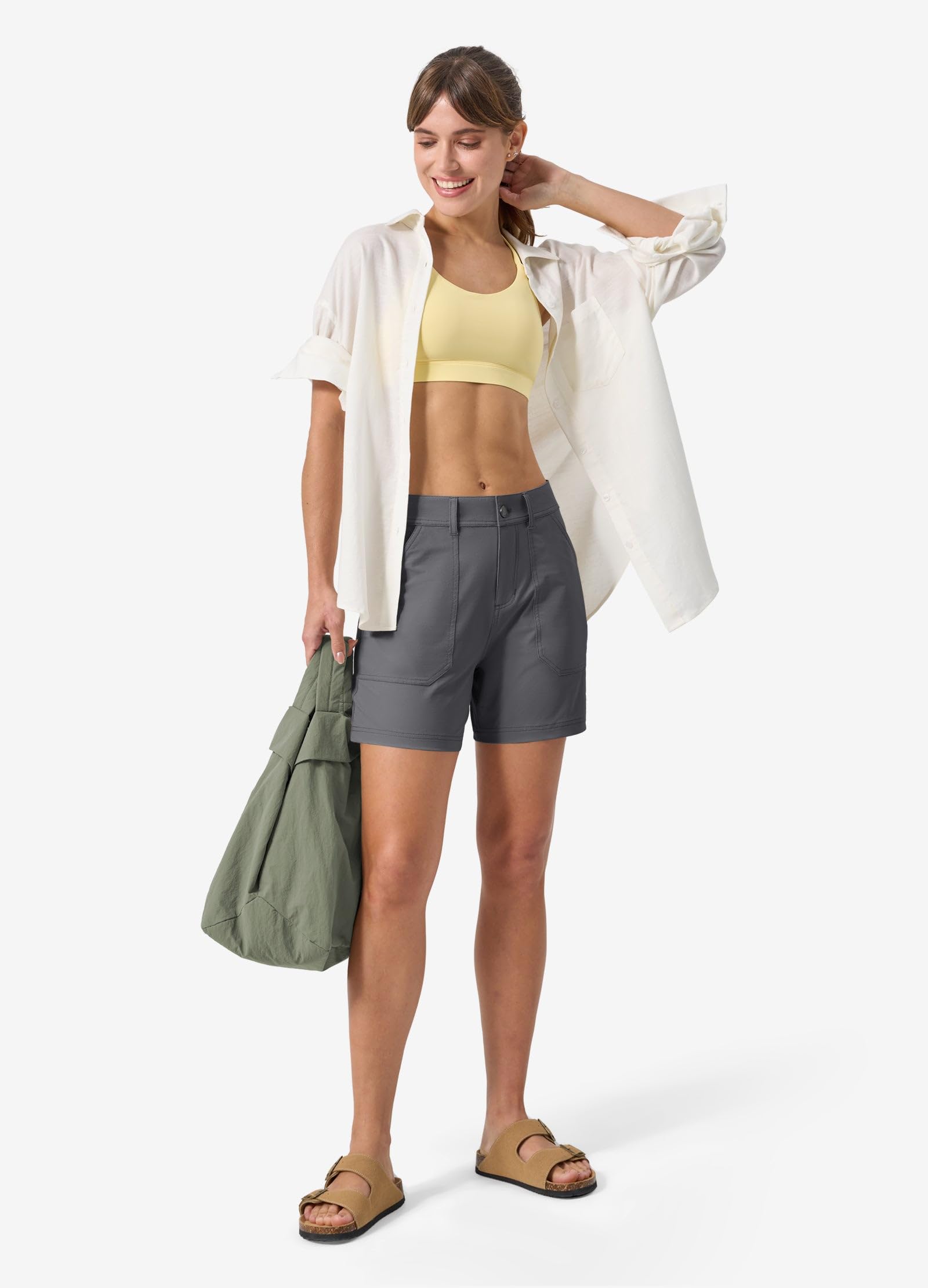 WILLIT Pantaloncini da trekking da donna, ad asciugatura rapida, elastici, impermeabili, per attività all'aperto, trekking, 13 cm, con tasche