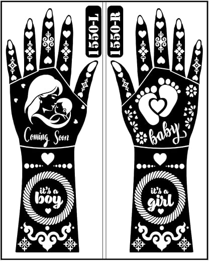 Gaunumaa Expecting Mother Mehndi Stencil Sticker with Baby Symbol Art, Floral Motifs and Celebration Hand Design
