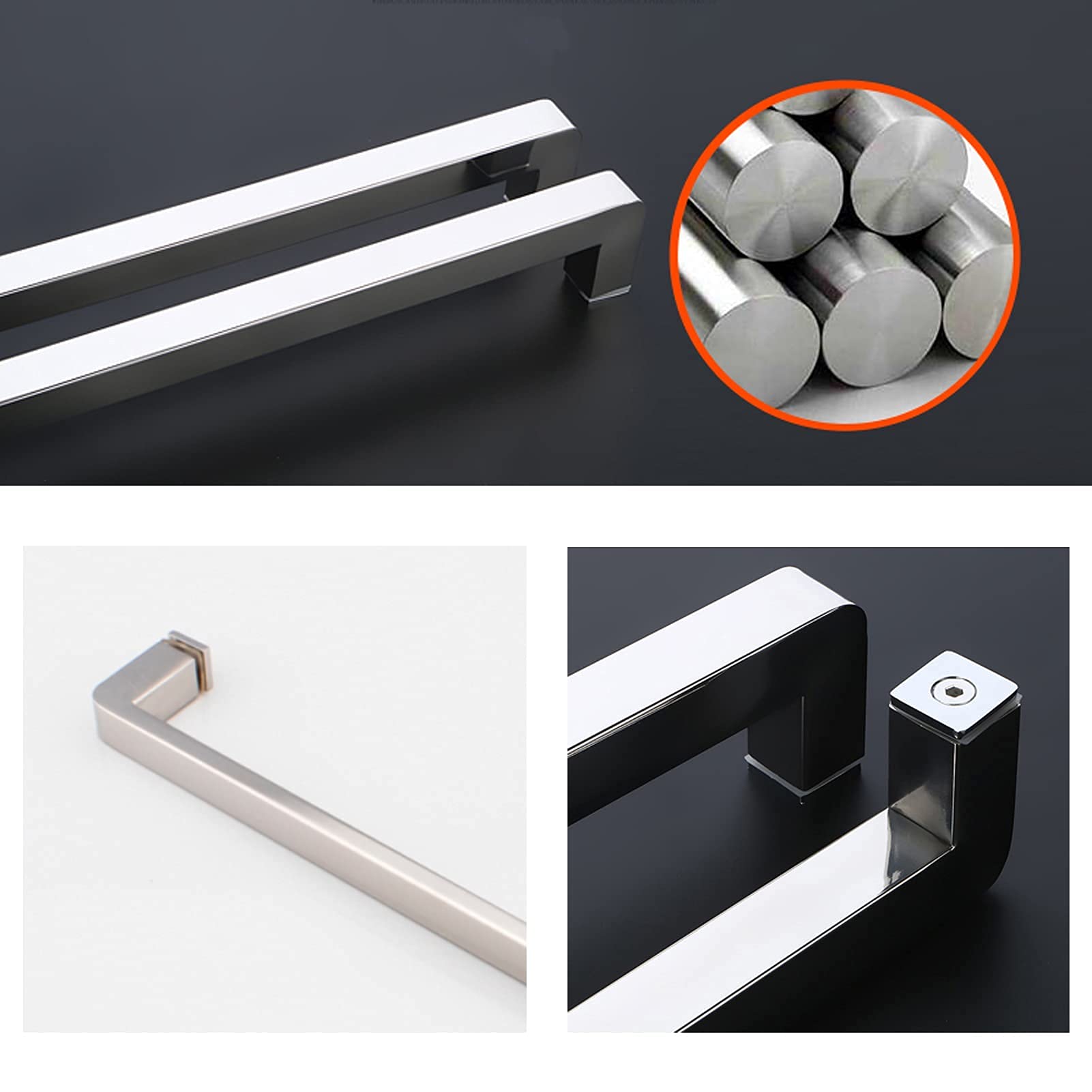 Poignée de porte de salle de bain pour porte en verre, poignée de porte en verre finition chromée, remplacement du bouton de porte/440 mm