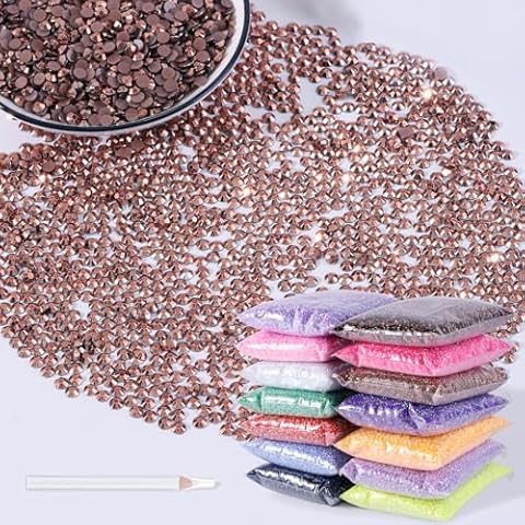 6000pcs 3mm Resin Rhinestones Bulk,Nail Art Rhinestones Kit with Wax Pencil,Flatback Round Jelly Rhinestones Gems Crystals for Nail Art DIY Crafts Clothes Shoes Bags(Coffee AB) Cover