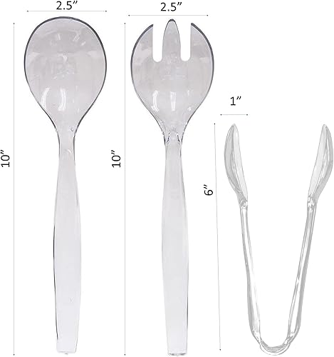 VeZee Utensilios de plástico para servir, utensilios desechables transparentes y resistentes, juego de cucharas de 10 pulgadas, tenedores de 10 disponible en Yaxa Colombia