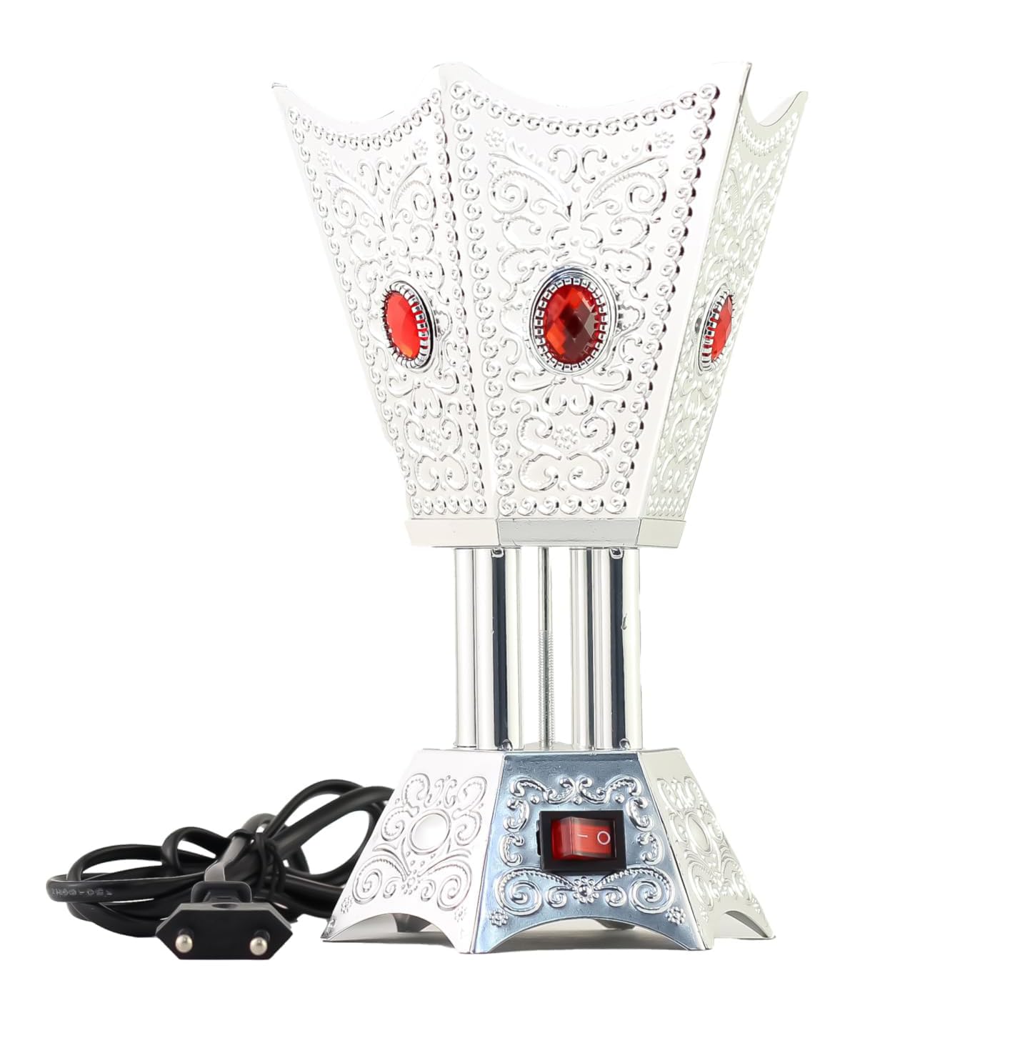 Arabian Electric Incense Burner Metal Vintage Arabic Burner - Middle Eastern Incense Holder, Electric Bakhoor Burner Suitable for Arabian Oud, Home & Hotel Decor (Silver)