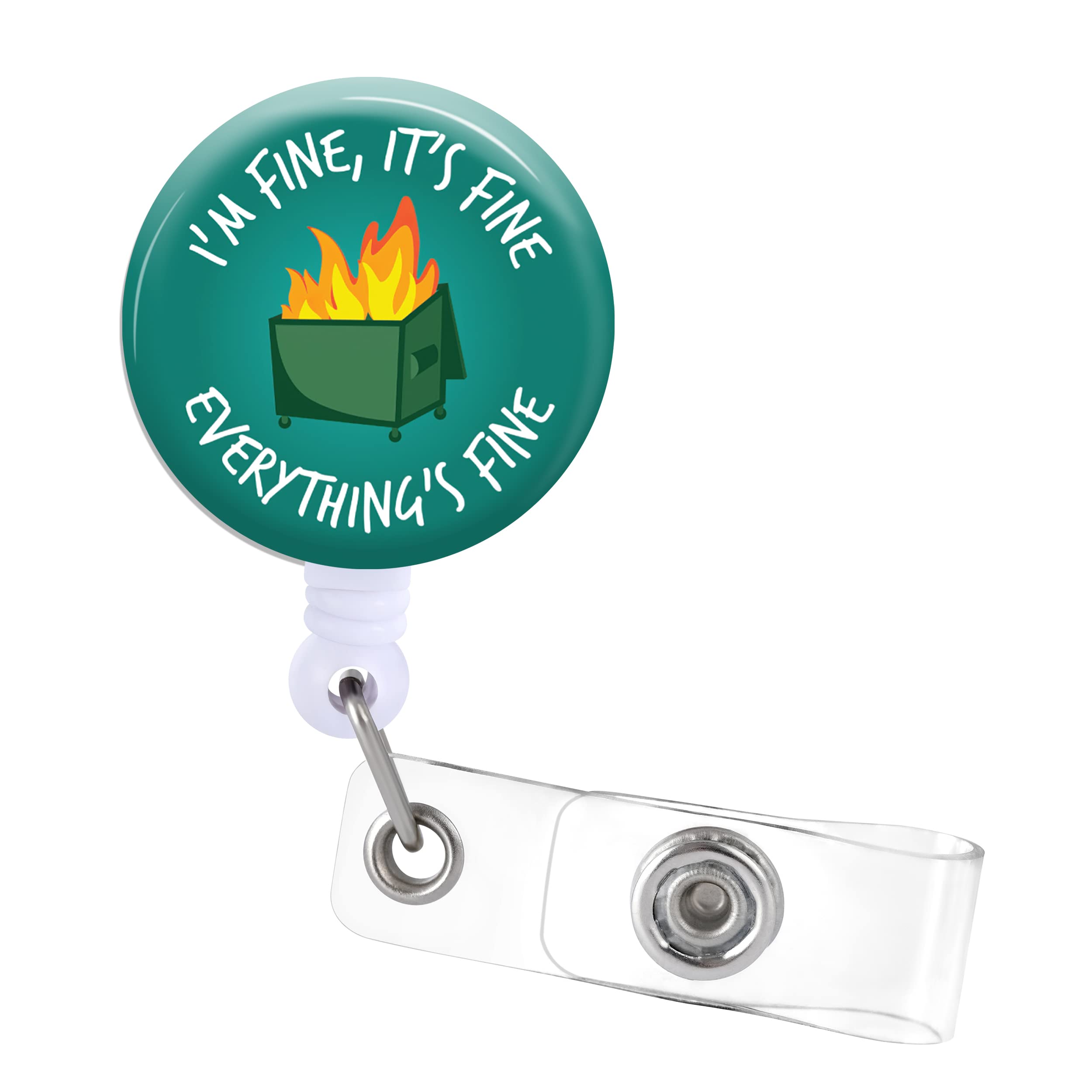 I'm Fine It's Fine Everything's Fine Badge Reels Holder Retractable ID Clip for Nurse Name Tag Card Cute Funny Fun Cool Cartoon Nursing Doctor Teacher Student Medical Work Clip Gift ZJK118