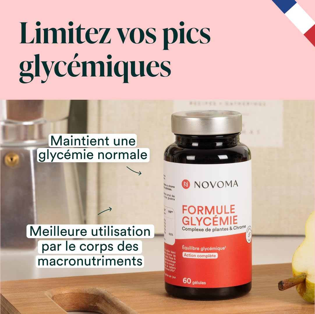 NOVOMA Formule Glycémie 200 µg de Chrome, Complexe avec Reducose® et Chrome CrPix®, Équilibre Métabolique et Gestion du Poids, Cure de 1 mois, Fabriqué en France