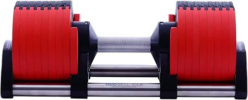 BODYTECH Producto de colaboración NUOBELL, mancuerna ajustable, múltiples niveles de cambio de peso con una sola mano, color rojo, 80 libras