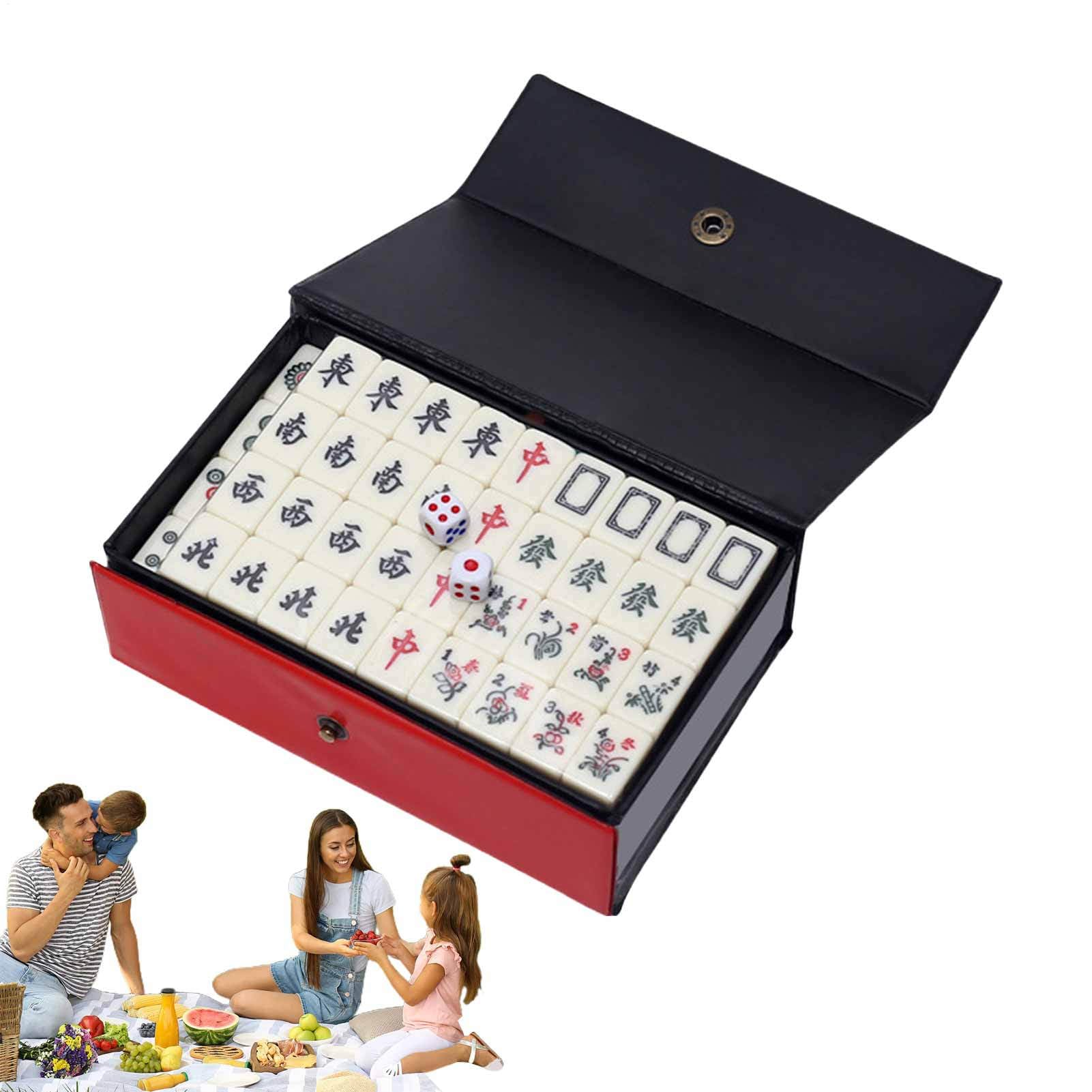 Mahjong Tiles Game pour le style chinois - 144pcs petite collection traditionnelle, cas de transport Durablies, kit de pièces compactes, boîte Ready Travel | Ensemble de de style chinois amusan