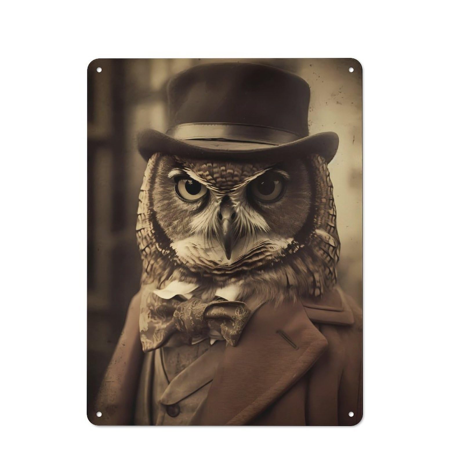 Junmoney Owl Vintage Tin Wall Plaque 40X30cm With For Hallway Wall, For Home Interiors, Feature Walls And Decorative Displays
