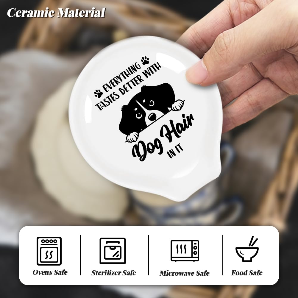 ANATTASOUL 2 soportes para cucharas de café con patrón de perro de 3.35 x 3.54 pulgadas, soporte para utensilios resistente al calor para decoración de cafeterías, mujeres y hombres