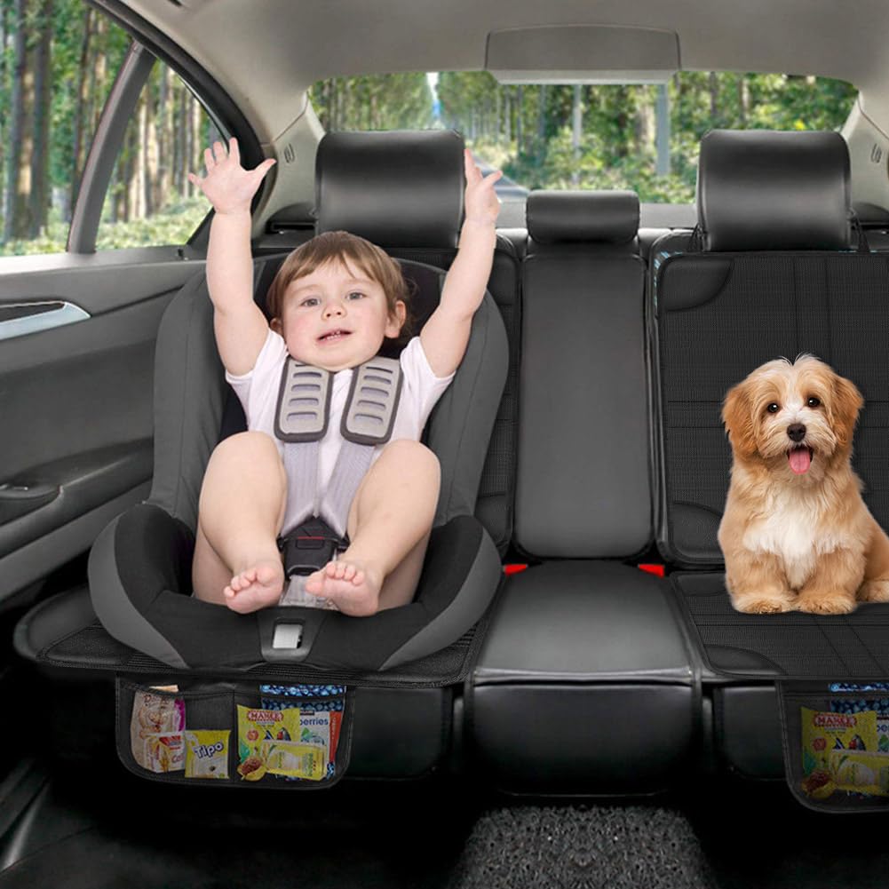 HOTUT Protector Asiento Coche, Universal Funda Coche Asiento, Antideslizante Impermeable Protector Seguro para Asiento Infantil, Compatible Isofix, con 2 Bolsillos de Almacenaje, para SUV, Sedán